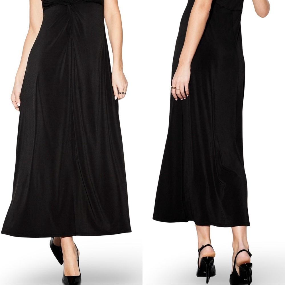 NWTS💓OCCASION M💓ELITE LINE LUSTROUS BLACK TWIST FRONT FIT & FLARE MIDI MAXI - Picture 6 of 16